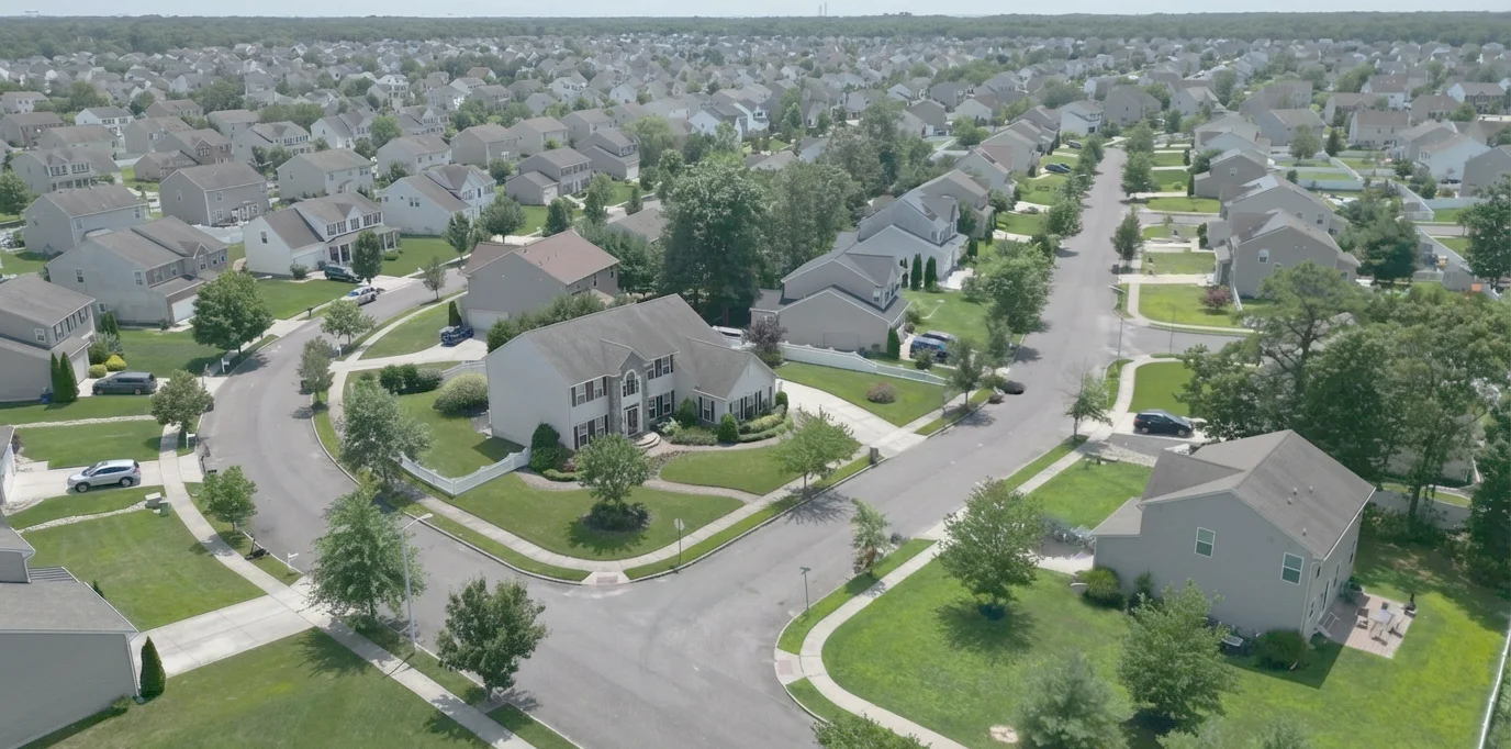 New Jersey suburban neighborhood aerial view