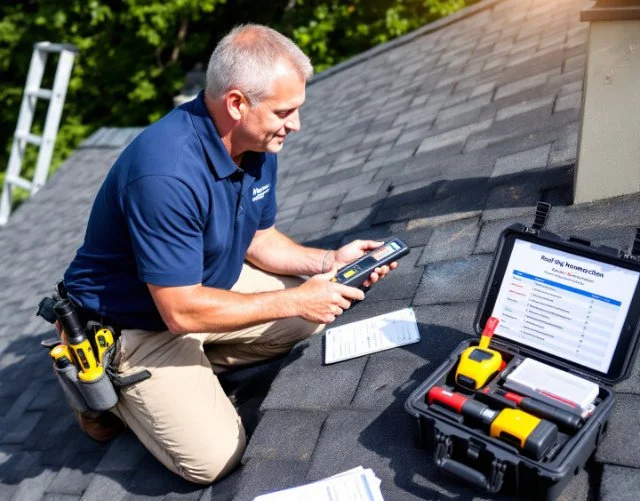 Home inspector examining property