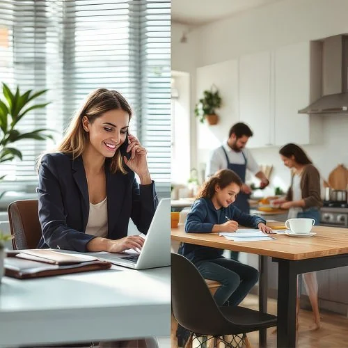 Agent communicating with client via phone and computer