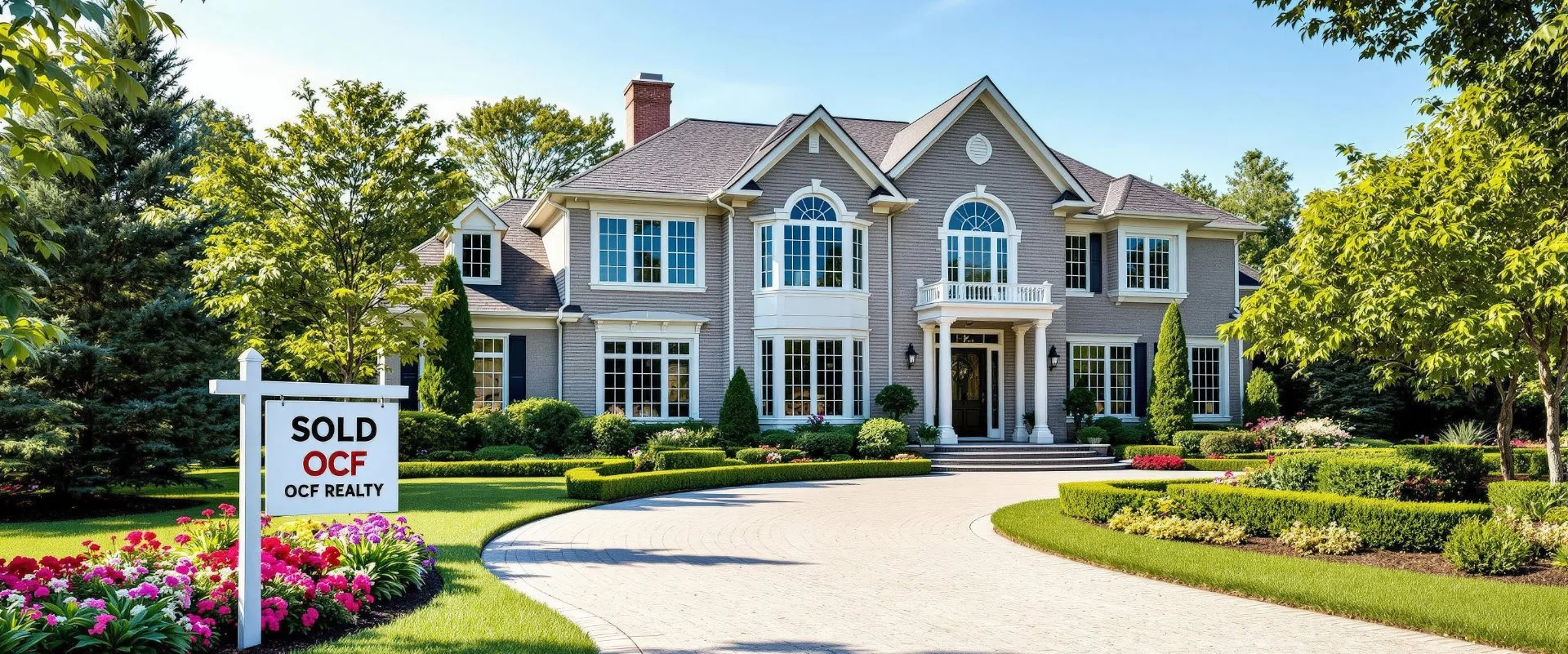 Beautiful suburban home with Sold sign